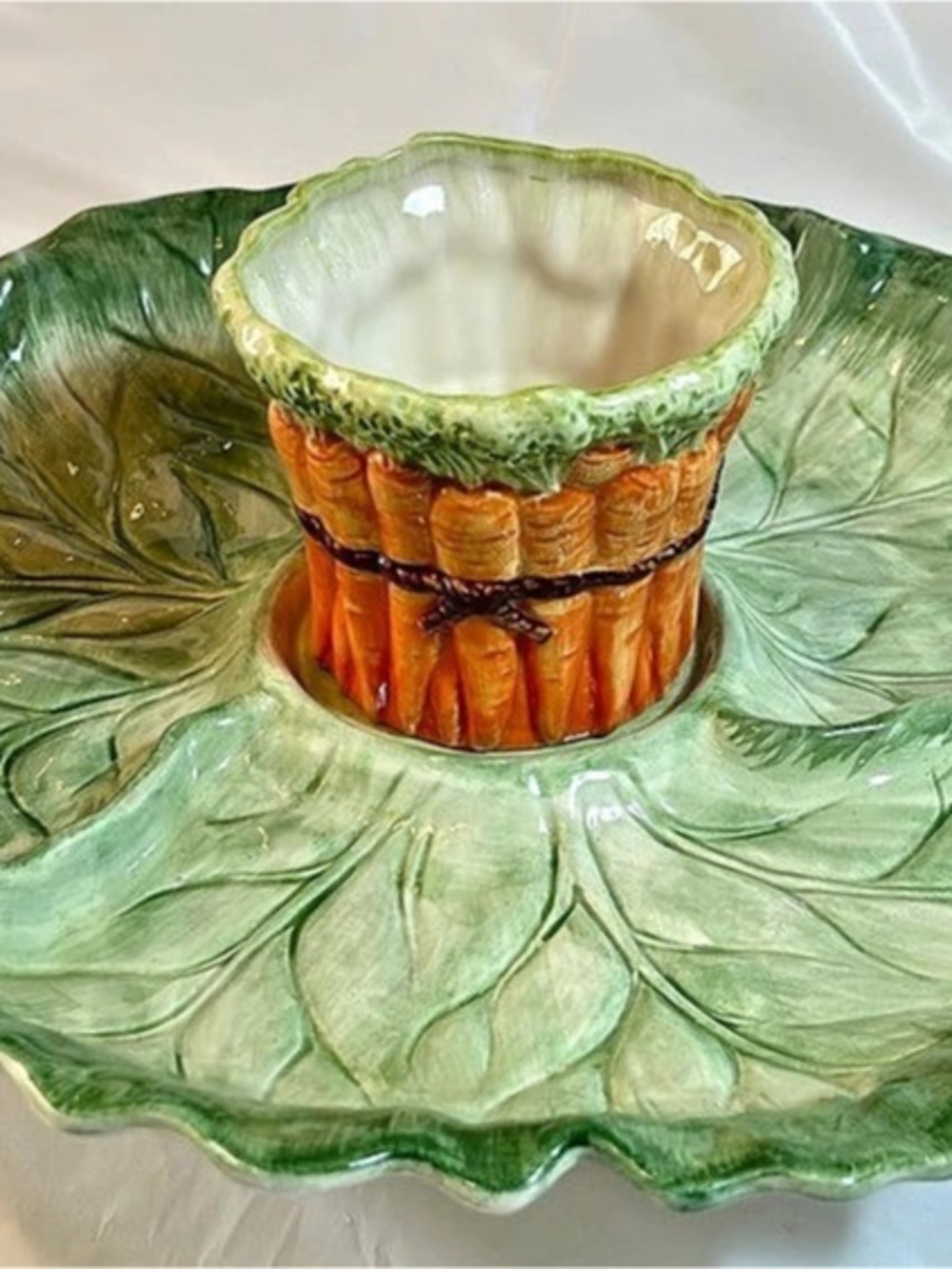 Fitz and Floyd Leaf Serving Platter with Bundle Carrots Centerpiece Chip and Dip